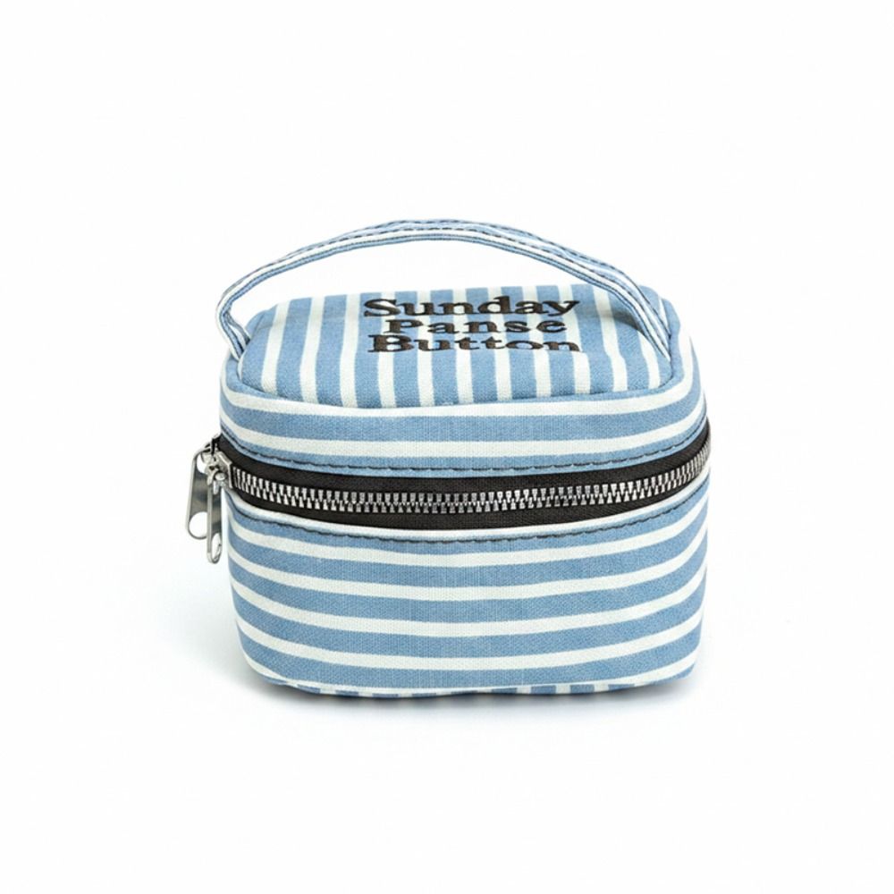 Cosmetic Bags - Kotak Penyimpanan Persegi Bergaris Biru Putih