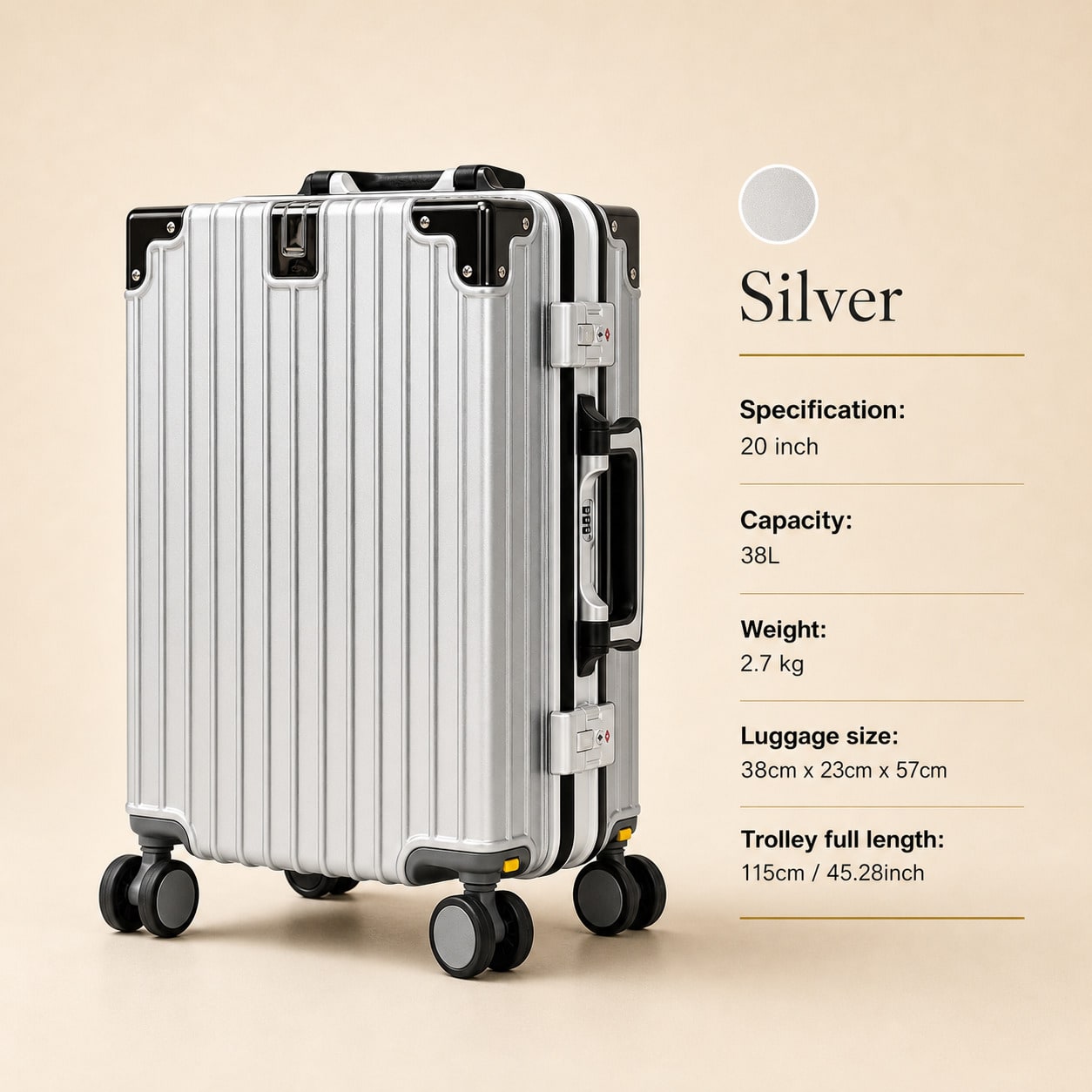 Koper Kabin 20 inci yang Diset - Aluminum Frame Carry On Luggage ulasan dan harga